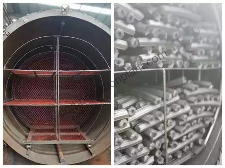 El horno de carbonización está equipado con carriles y carros. 