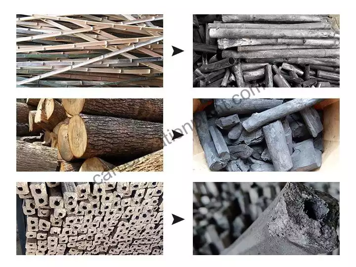 produtos feitos por exibição de forno de carbonização vertical